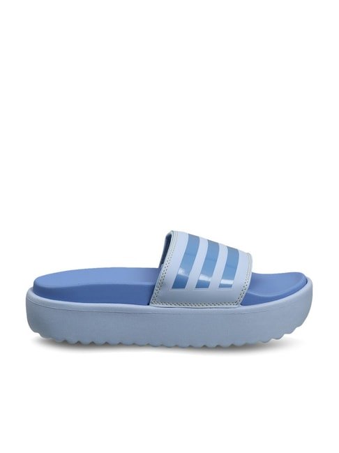 Adidas Women's ADILETTE PLATFORM Blue Slides - View 2