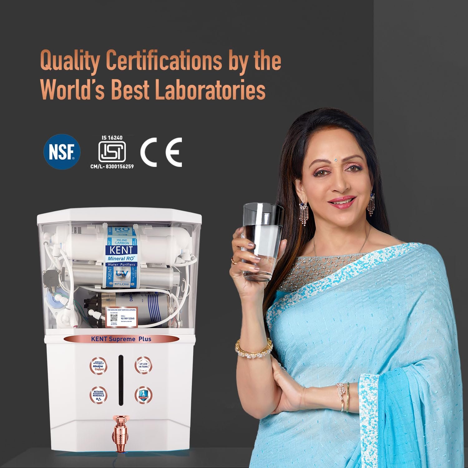 KENT Supreme Plus Alkaline+Copper RO Water Purifier | RO+UV+UF+Alk +Cu+TDSControl+UV LED Tank|Advanced ROTech for Sabse Shudh Paani | Auto Flush | 8L| 20LPH | Ideal for Borewell/Tanker/Municipal Water - View 8