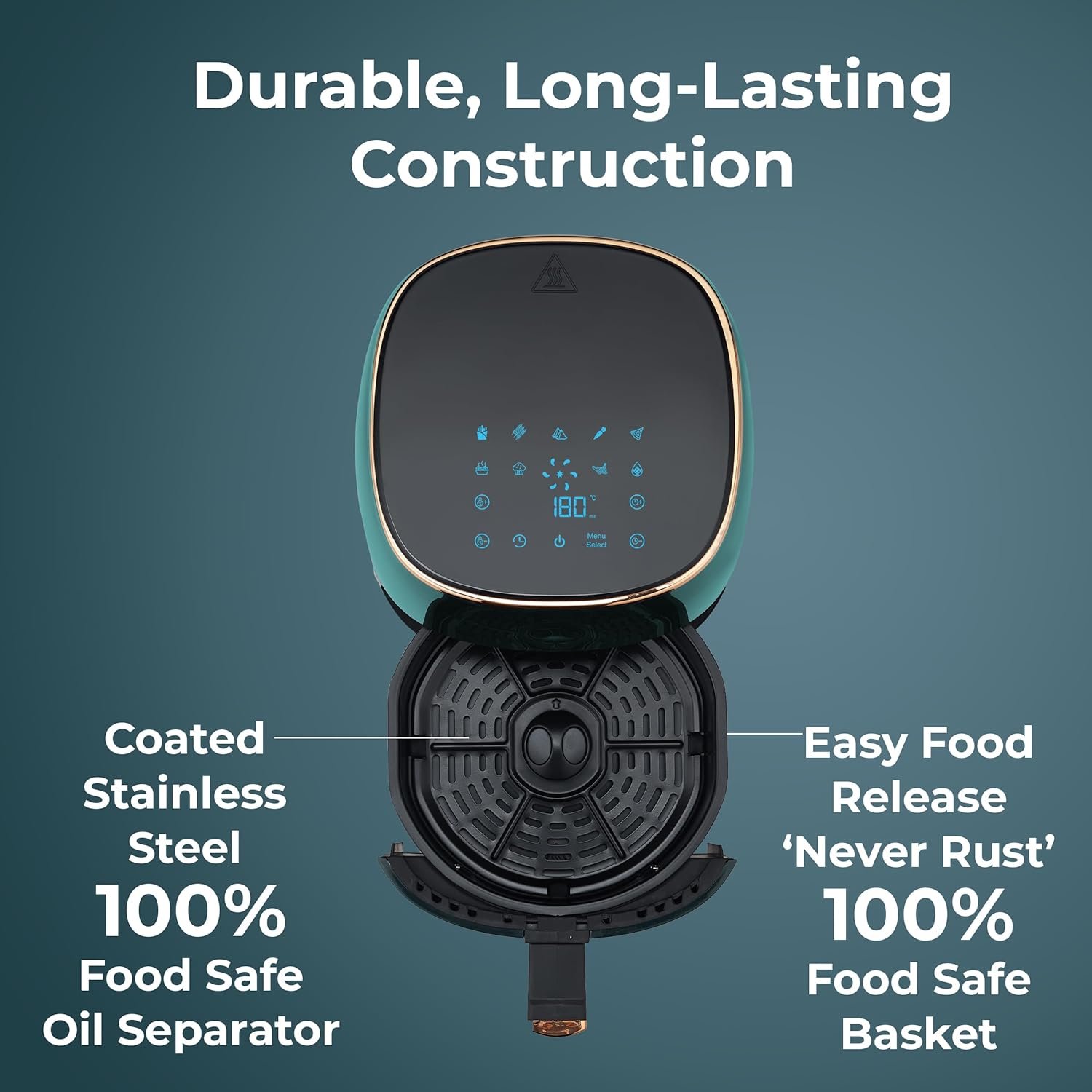 Pigeon Healthifry Digital Air Fryer, 360° High Speed Air Circulation Technology 1200 W with Non-Stick 4.2 L Basket - Green - View 3