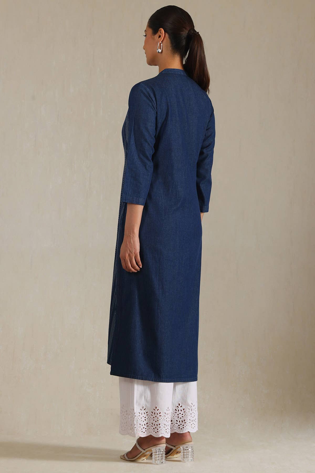 Indigo Denim Dots Kurta With Thread Work - View 4