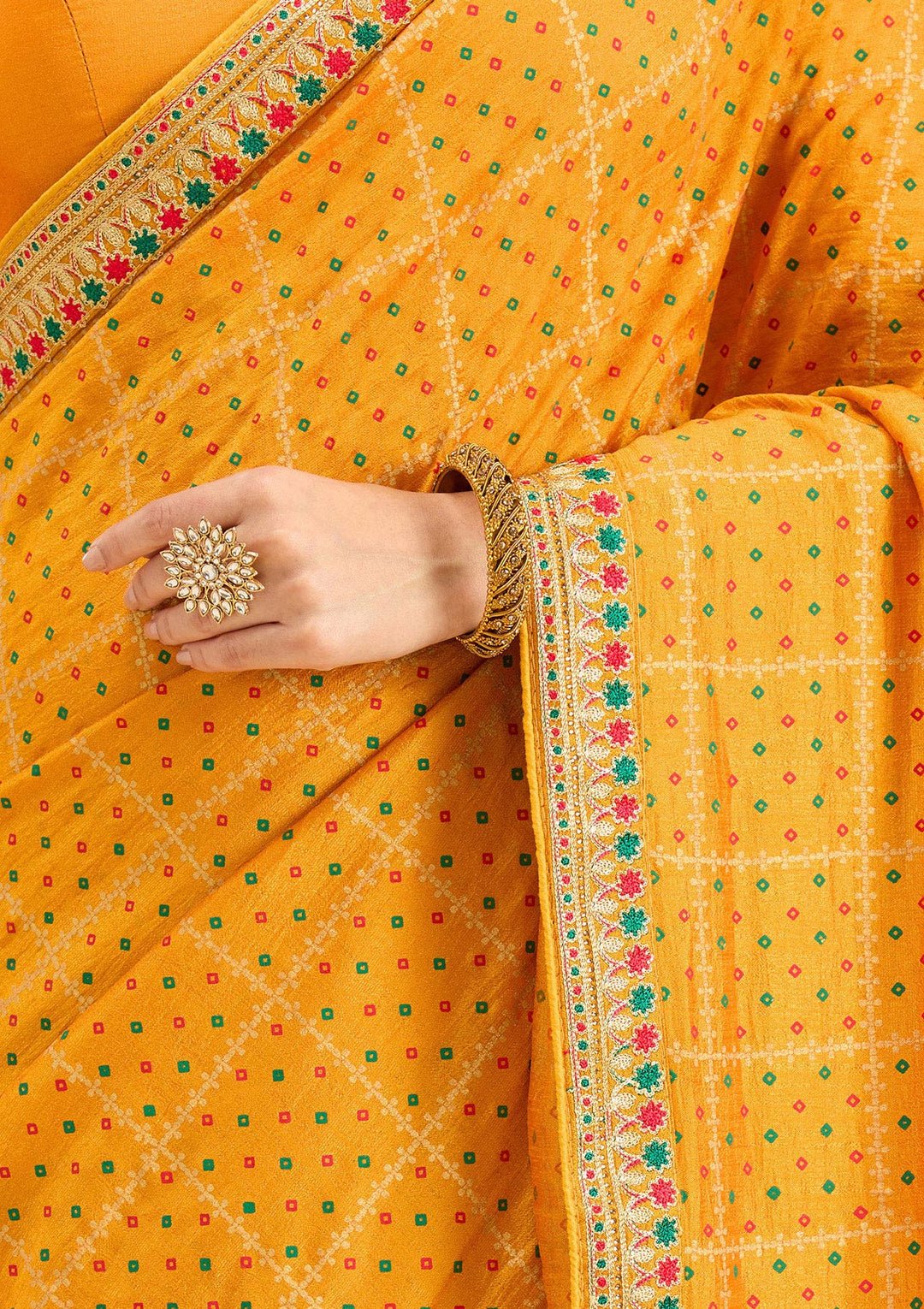 Mustard Zariwork (Gold) Soft Raw Silk Saree - View 2