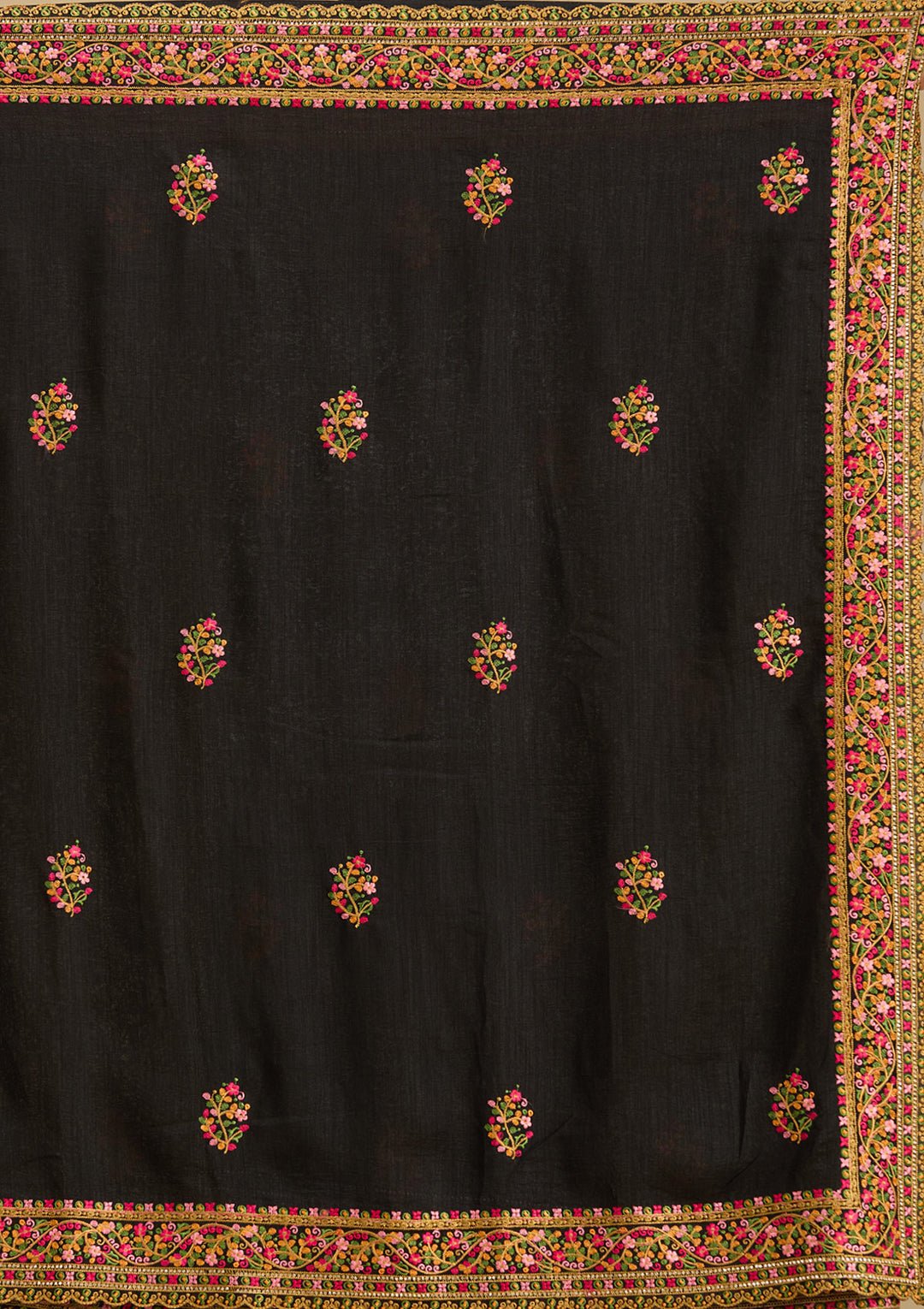 Black Kashmiri Soft Raw Silk Saree - View 4