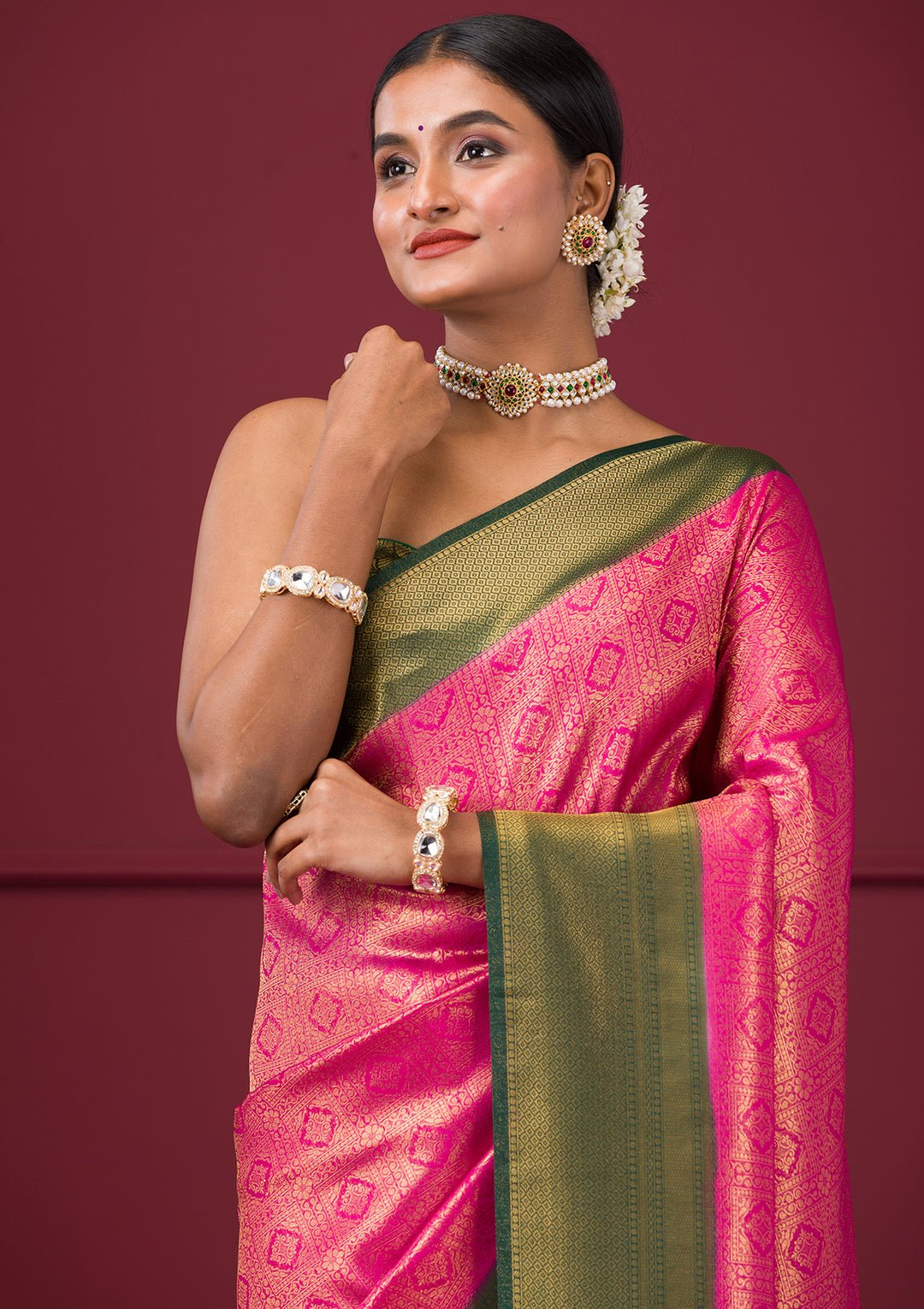 Pink Zariwork Soft Silk Saree - View 3
