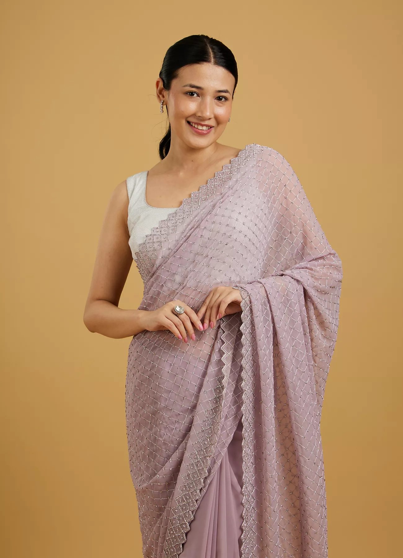 Dazzling Purple Georgette Saree - View 5
