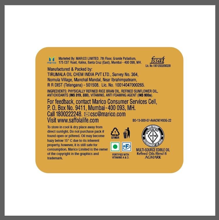 5 Litre Jar + Free 1 Litre Pouch Saffola Gold Refined Cooking oil | Blended of Rice Bran &amp; Sunflower oil - View 2