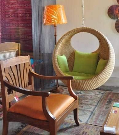 Hanging Swing Chair for Balcony &amp; Living Room | Handwoven Cane Hammock Zula for Adults | Indoor Outdoor Single Seater Jhula | Handmade Rattan Swing Chair (91x46x91 cm) - View 3