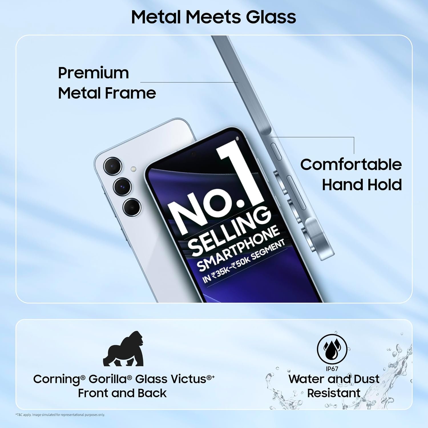 Samsung Galaxy A55 5G (Awesome Iceblue, 8GB RAM, 256GB Storage) | AI | Metal Frame | 50 MP Main Camera (OIS) | Super HDR Video| Nightography | IP67 | Corning Gorilla Glass Victus+ | sAMOLED Display - View 7